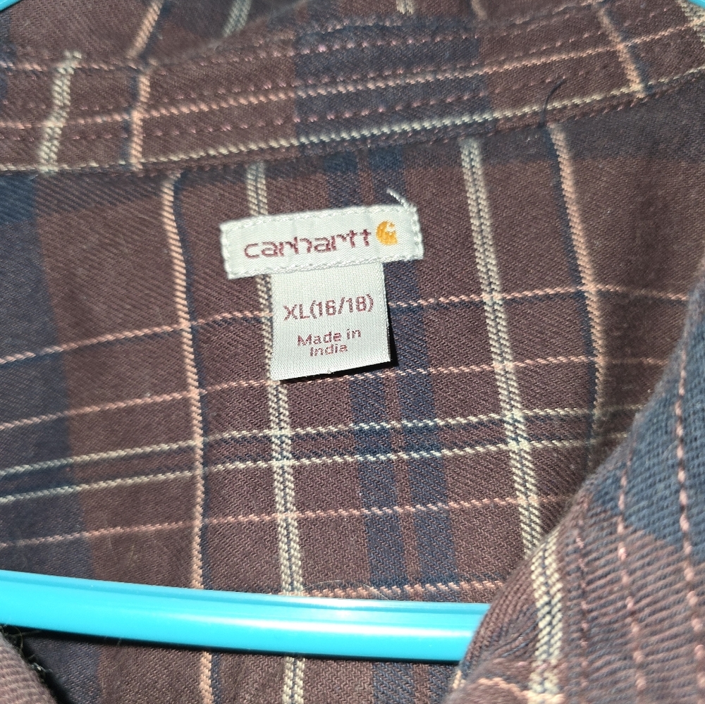 Carhartt Men's Burgundy and Navy Plaid Shirt Jacket - Picture 2 of 2